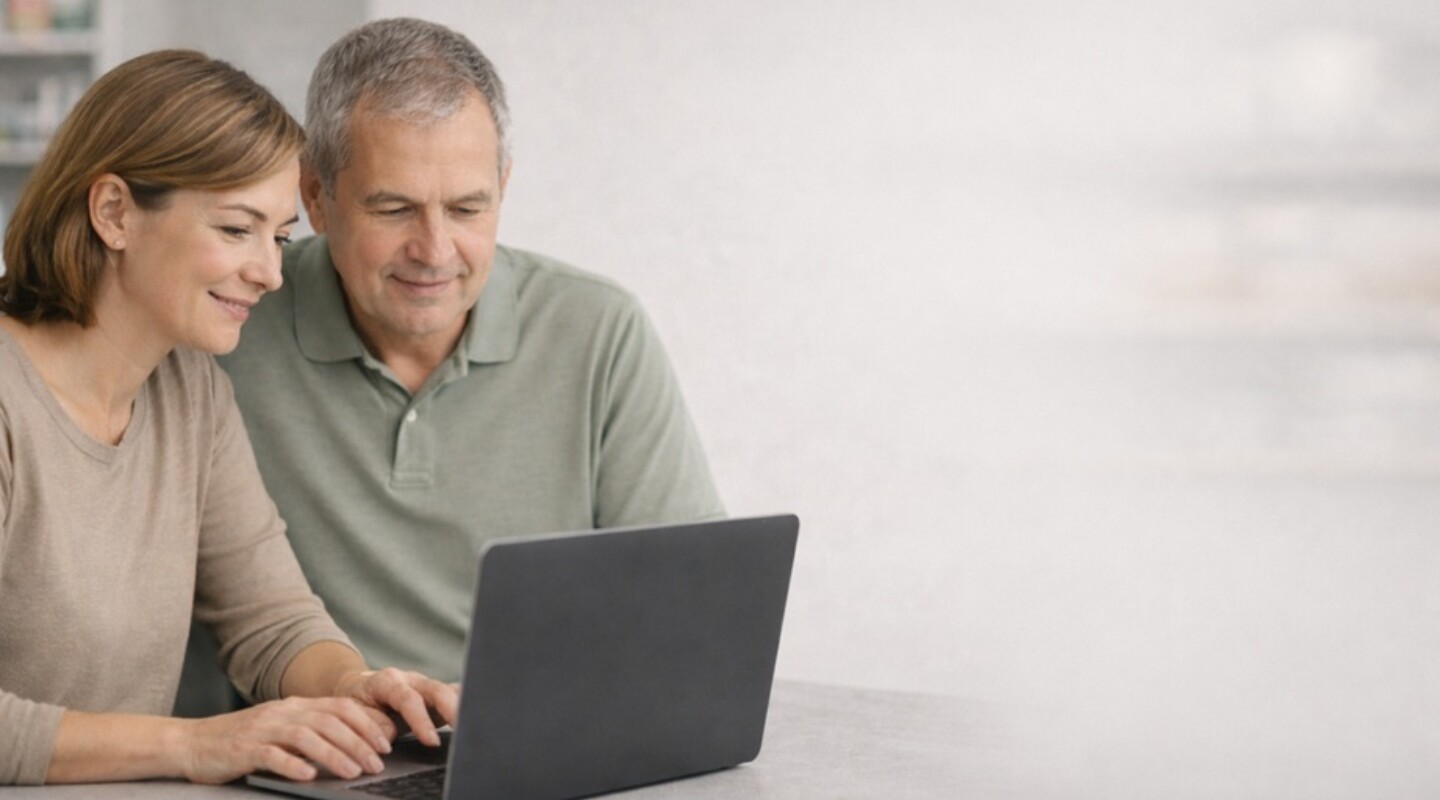 Paar arbeitet gemeinsam an einem Laptop